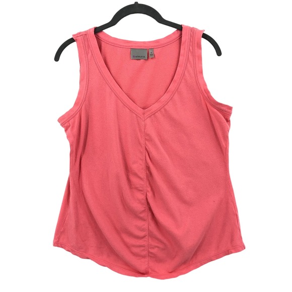 Athleta Tank Top Womens Medium Pink Micro Mesh V Neck Stretch Activewear Gym - Picture 1 of 7